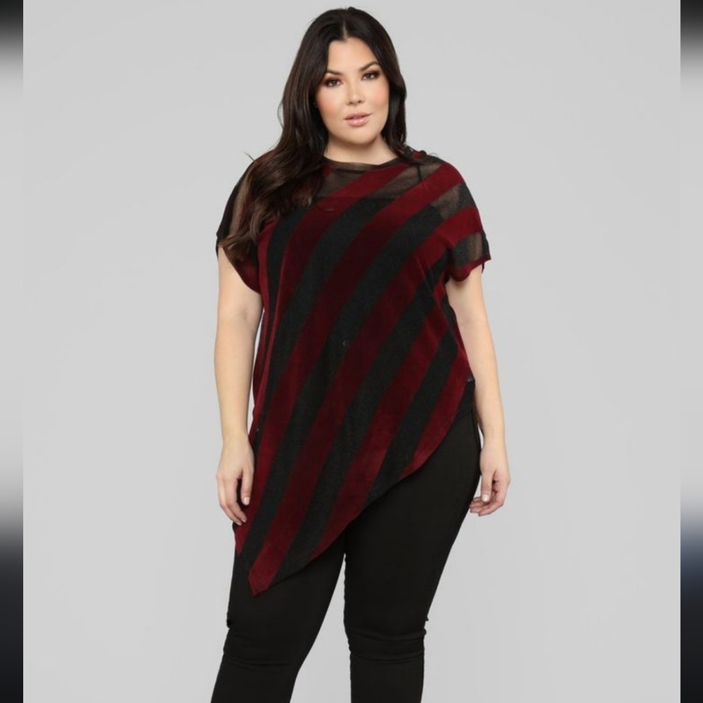 Semi Sheer Striped Asymmetrical Top